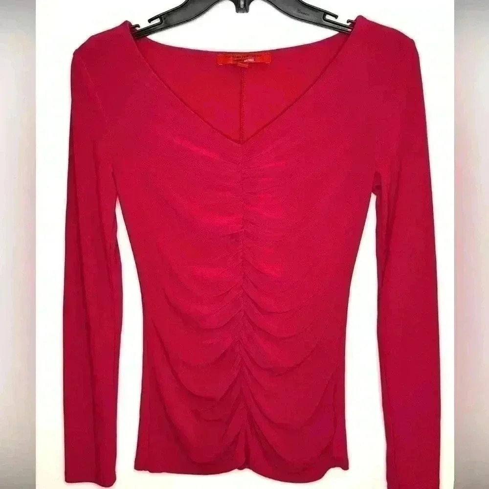 Narciso Rodriguez Womens DesigNation Ruched Front V-Neck Knit Top Pink Size XS